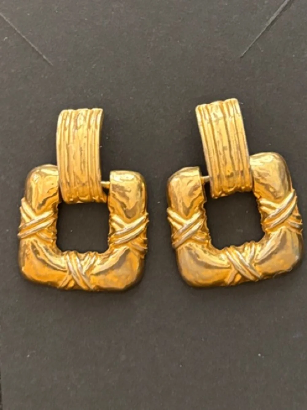 Gold Textured Square Drop Earrings - Women Jewelry
